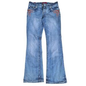 Venus Rhinestone Embellished Jeans Low Rise Denim Blue Women's Bel Bottom 28